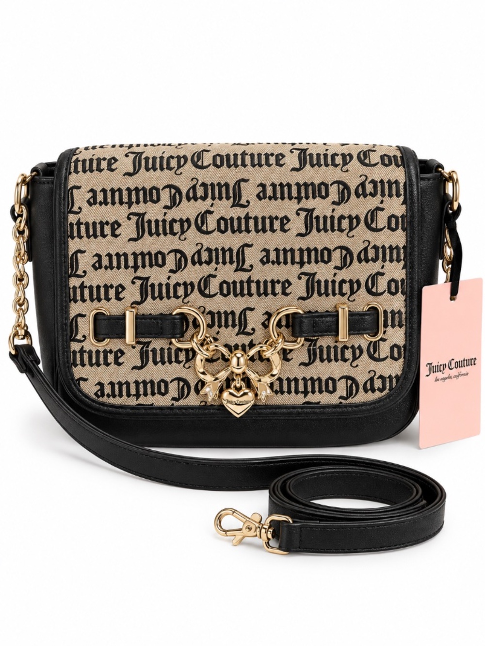 Juicy Couture Juicy Darling Flap Shoulder/Crossbody Bag Black Beige NWT
